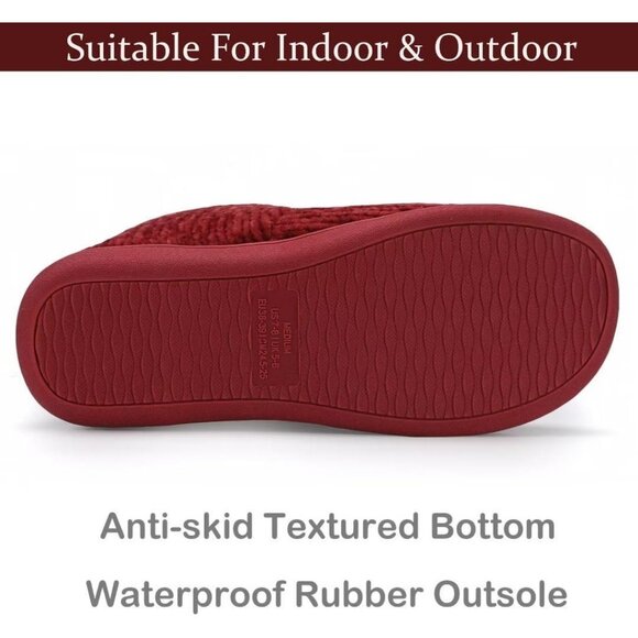 Women's Winter Warm Fluffy Fur Lined Plush Red Bootie Slippers Shoes - Picture 4 of 7